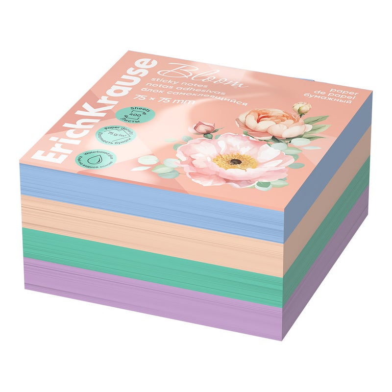 Pastel Bloom Sticky Notes 75x75 mm - 400 Sheets 4 Colors